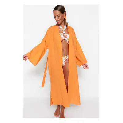 Trendyol Maxi Tkané Kimono & Kaftan s Oranžovým Páskem