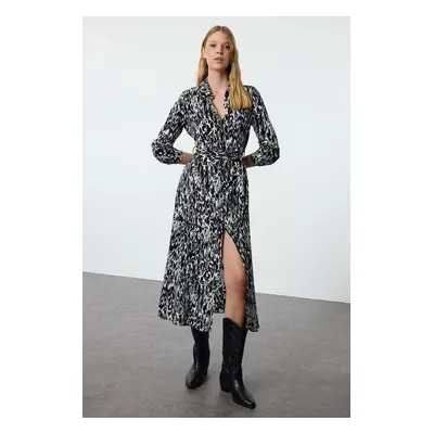 Trendyol Multicolored Patterned Belted Viscose Midi Woven Shirt Dress