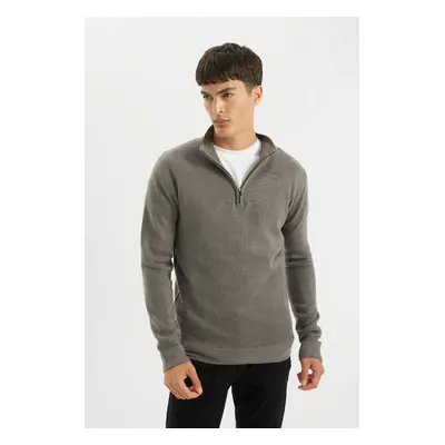 DEFACTO Standard Fit Regular Cut Stand Collar Zippered Basic Plain Knitwear Sweater