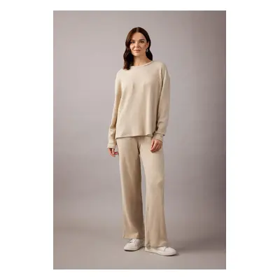 DEFACTO Ribbed Camisole Trousers Flayer Fit Elastic Waist Straight Leg