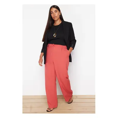 Trendyol Curve Dusty Rose High Waist Wide Leg Wide Leg Pleated Woven Fabric Trousers