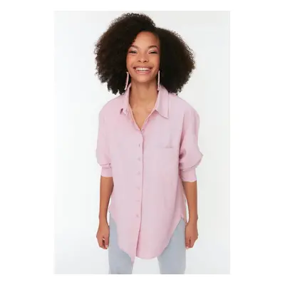 Trendyol Dark Pink Single Pocket Boyfriend/Wide Fit Cotton Woven Shirt