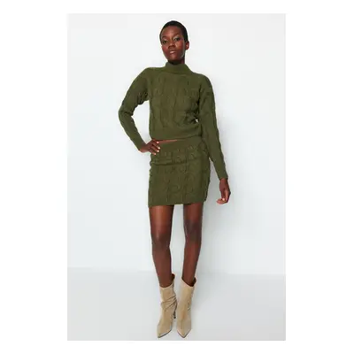 Trendyol Khaki Crop High Neck Knitwear Two Piece Set