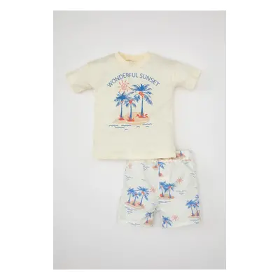 DEFACTO Baby Boy 2-Piece Set Palm Tree Patterned Short Sleeve T-Shirt Top Shorts Bottom