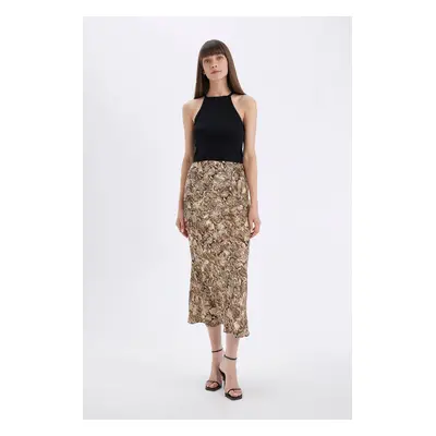 DEFACTO A-Line Snakeskin Patterned Flexible Waist Moroccan Maxi Skirt