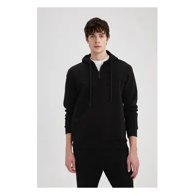 DEFACTO Comfort Regular Fit Casual Pattern Hooded Half Zipper Basic Plain Sweatshirt