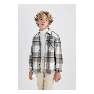 DEFACTO Boy's Oversize Fit Checked Flannel Long Sleeve Shirt