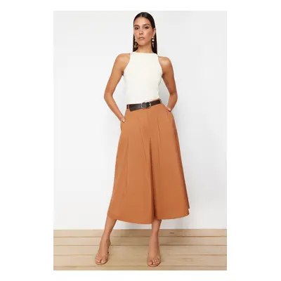 Trendyol Brown Belted Skirt Look Woven Trousers