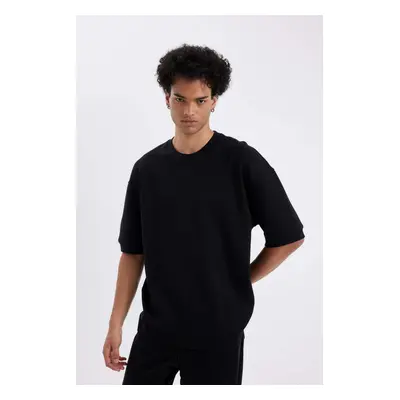 DEFACTO Black Loose Fit Crew Neck Short Sleeve Heavy Fabric Basic Plain T-Shirt