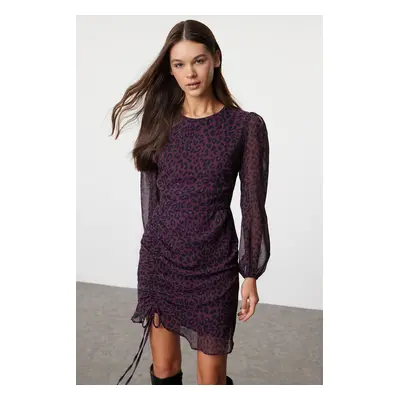 Trendyol Burgundy Floral Woven Winter Dress