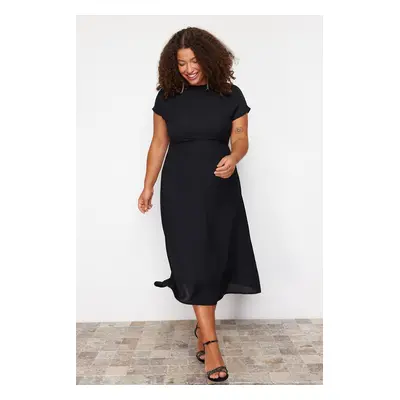 Trendyol Curve Black A-Line Maxi/Long Length Short Sleeve Woven Plus Size Dress