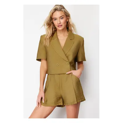 Trendyol Khaki Pocket Detailed Woven Linen Look Shorts