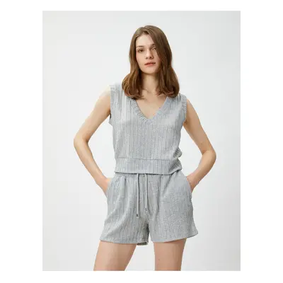 Koton Tie Waist Shorts With Knitted Pattern