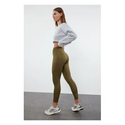 Trendyol Dark Khaki Full Length Knitted Sports Tights with Pocket Detail