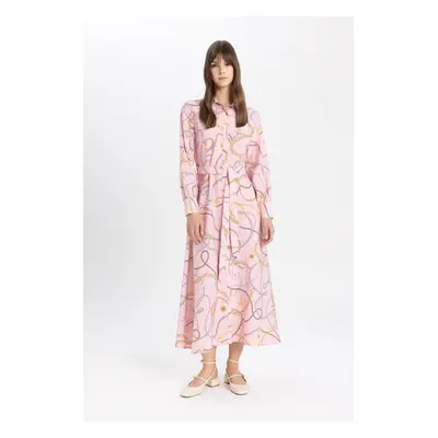 DEFACTO Shirt Collar Patterned Long Sleeve Basic Dress