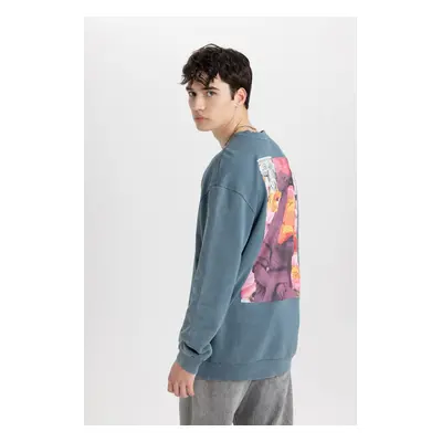 DEFACTO Comfort Regular Fit Relaxed Pattern Crew Neck Back Printed Washed Faded Effect Sweatshir