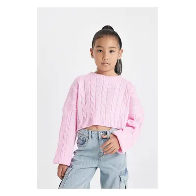 DEFACTO Girl Crop Crew Neck Hair Knitted Sweater