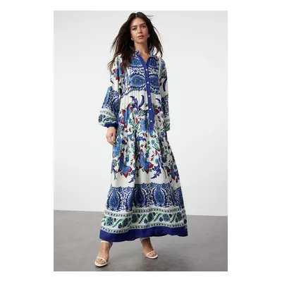 Trendyol Blue Floral Viscose Woven Dress