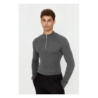 Trendyol Smoke Fitted Cotton Half Turtleneck Plain Knitwear Sweater