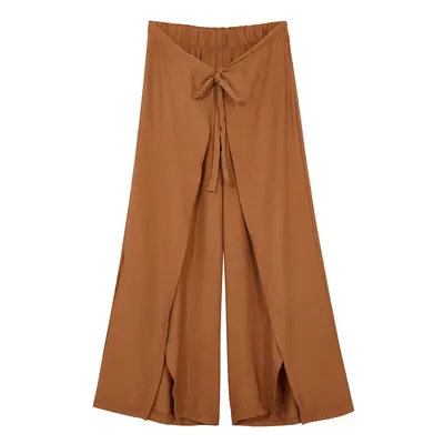 Trendyol Curve Brown Wrap Closure Detailed Wide Leg Beach Wear Woven Trousers