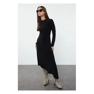 Trendyol Black Plain Skater/Asymmetrical Flexible Knitted Dress