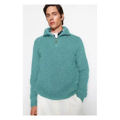 Trendyol Mint Regular Fit Woolen Zipper Turtleneck Knitwear Sweater