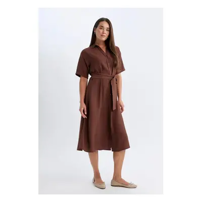 DEFACTO Shirt Collar Long Sleeve Midi Dress