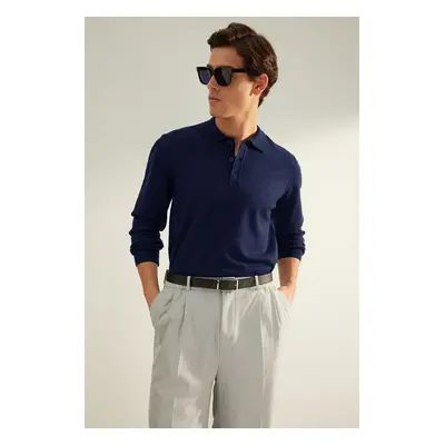 Trendyol Navy Blue Men's Regular Polo Collar Plain Knitwear Sweater