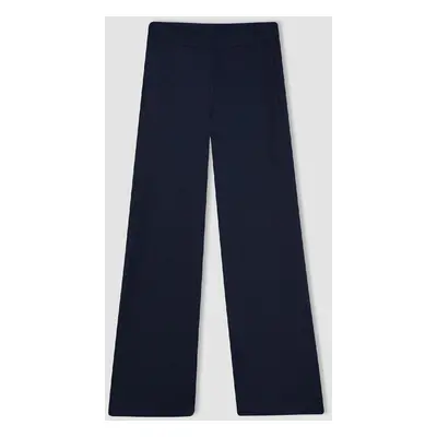 DEFACTO Burgundy Trousers Navy Blue Wide Leg Wide Leg Elastic Waist