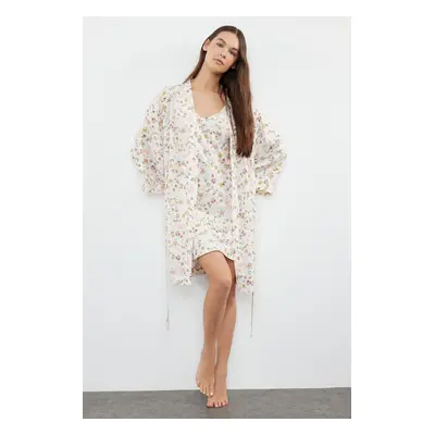 Trendyol Viscose Woven Nightgown with Multi-Colored Floral String Straps