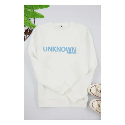 Trendyol Ecru Oversize/Wide Cut Text Printed Crew Neck Inside Polar Fleece Sweatshirt