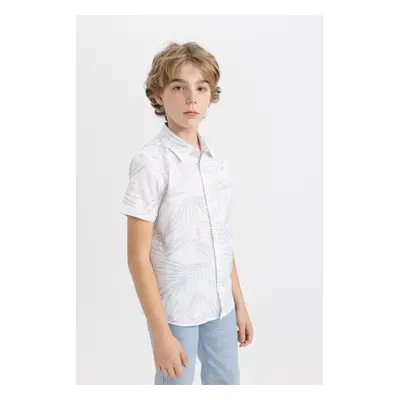 DEFACTO Boy's Polo Collar Patterned Linen Look Short Sleeve Shirt