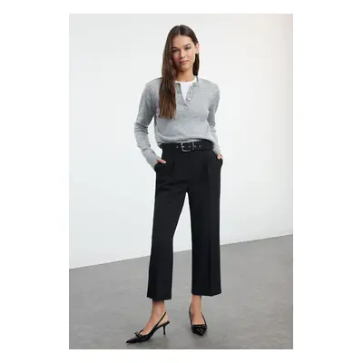 Trendyol Black Belted Ankle Length Woven Fabric Trousers