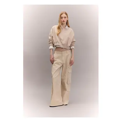 DEFACTO Cool Wide Leg Wide Leg Trousers Gabardine Fabric Cargo Pocket Basic Plain