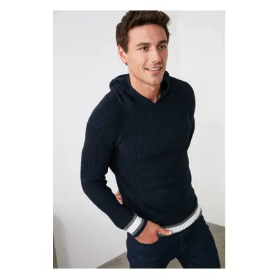 Trendyol Navy Blue Regular Woolen Hooded Plain Knitted Sweater