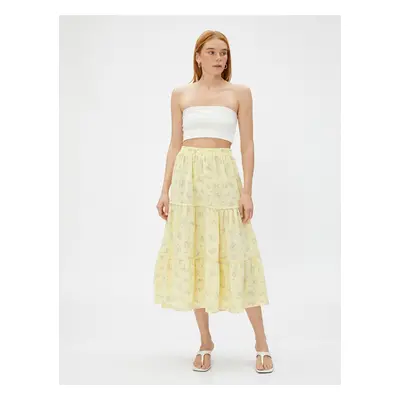 Koton Floral Midi Length Skirt with Elastic Waist.