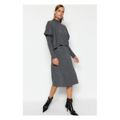 Trendyol Anthracite Midi Knitwear Super Wide Pattern Sweater Dress