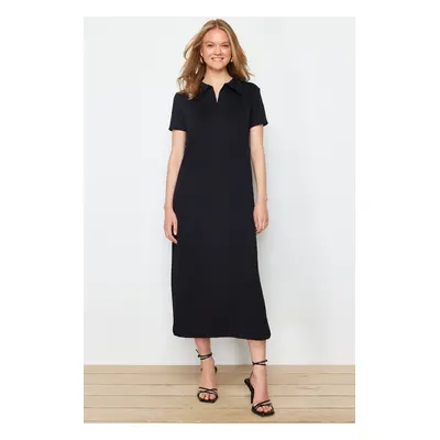 Trendyol Black Polo Neck Shift/Regular Cut Midi Stretchy Knitted Dress