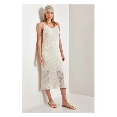 Bianco Lucci Women's Round Patterned Strap Knitwear Dress