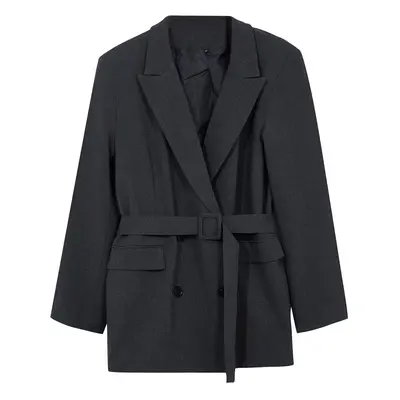 Trendyol Curve Premium Anthracite Double Breasted Closure Removable Belted Woven Jacket