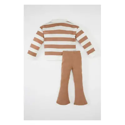 DEFACTO Baby Girl 2-Piece Set Polo Collar Striped Sweatshirt Elastic Waist Bell-bottomed Legging