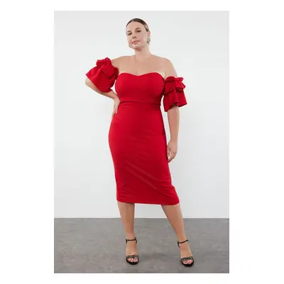 Trendyol Curve Red Bodycon Woven Lined Evening Dress/Night/Graduation/Engagement Dress