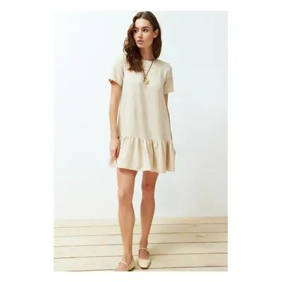 Trendyol Beige Straight Cut Skirt Flounce Mini Woven Dress