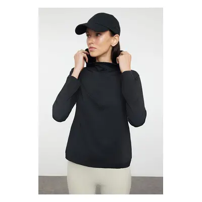 Trendyol Black Micro Reflective Print Detailed Hooded Knitted Sports Top/Blouse