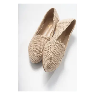 LuviShoes Women's Cream Knitted Ballerina Shoes