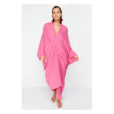 Trendyol Fuchsia Wide Fit Maxi Woven Gathered Beach Dress