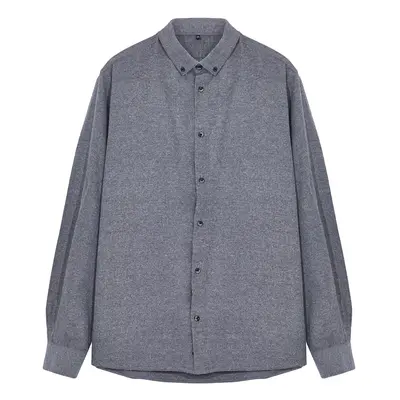 Trendyol Gray Regular Fit Button Collar Flannel Winter Plus Size Shirt