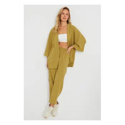 Cool & Sexy Women's Cress Kimono Suit Khaki Q983