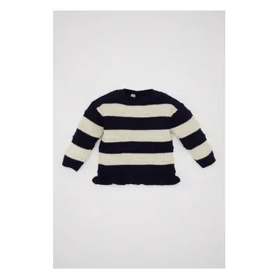 DEFACTO Baby Girl Striped Crew Neck Buttoned Knitwear Sweater