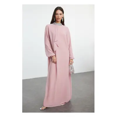 Trendyol Pink Stone Embroidered Lined Chiffon Woven Evening Dress